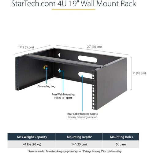 StarTech.com 4U Wall Mount Rack, 14in Deep, 19 inch Wall Mount Network