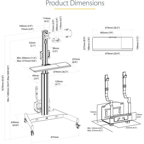 StarTech.com Mobile Standing Workstation with Monitor Mount