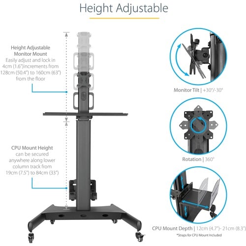 StarTech.com Mobile Standing Workstation with Monitor Mount