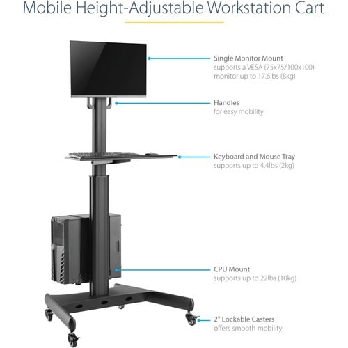 StarTech.com Mobile Standing Workstation with Monitor Mount