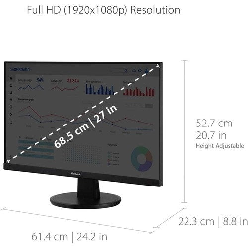 Écran Viewsonic 27 pouces, dalle MVA, résolution 1920 x 1080 - 27 pouces visible - Multi