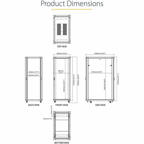 StarTech.com 4-Post 32U Server Rack Cabinet, 19" Data Rack Cabinet for
