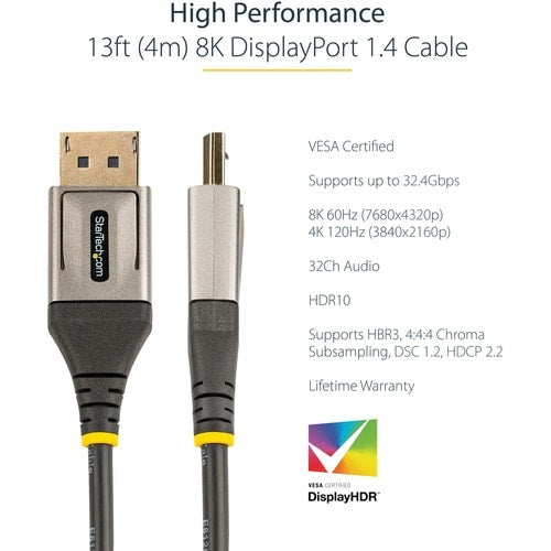 StarTech.com 13ft (4m) VESA Certified DisplayPort 1.4 Cable