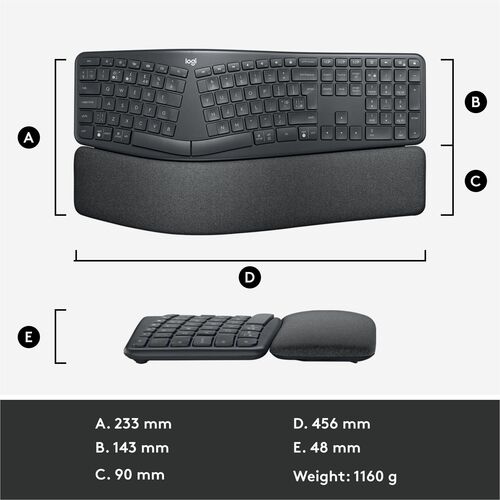 Logitech Ergo K860 para empresas (Grafito) - Caja marrón - Conectividad inalámbrica