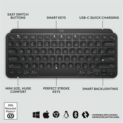Clavier sans fil rétroéclairé Logitech MX Keys Mini, minimaliste et compact