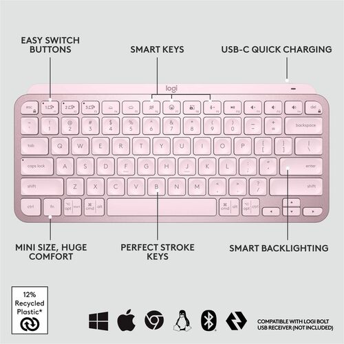 Logitech MX Keys Mini (Rose) - Connectivité sans fil - Bluetooth
