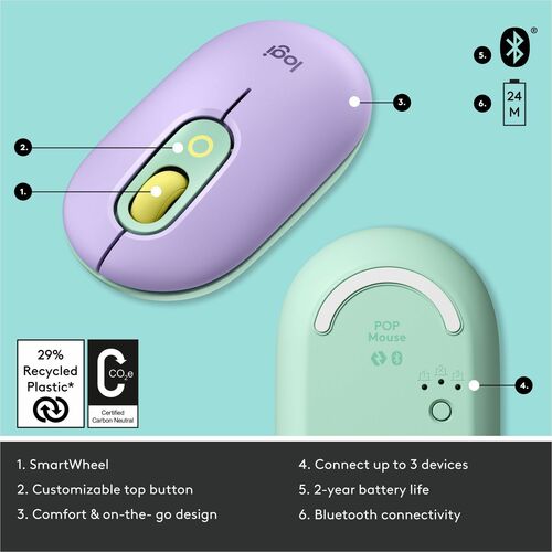 Souris Logitech POP avec emoji - Daydream Mint - Optique