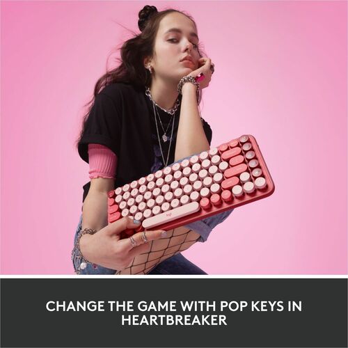 Clavier mécanique sans fil Logitech POP Keys avec touches emoji - Heartbreaker Rose