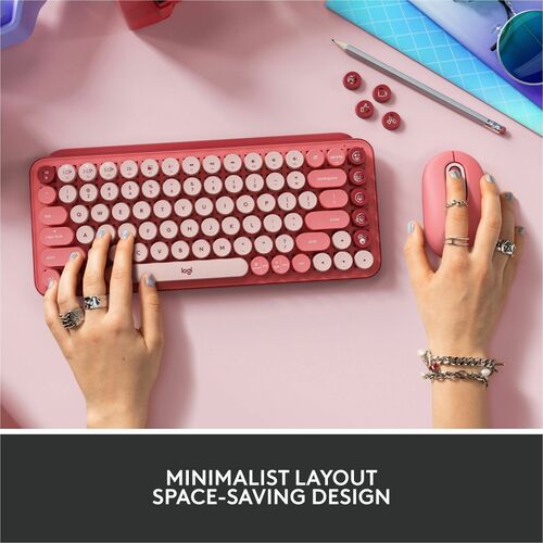 Clavier mécanique sans fil Logitech POP Keys avec touches emoji - Heartbreaker Rose