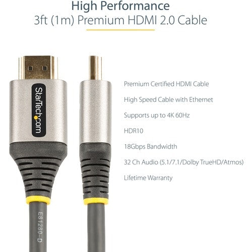 Câble HDMI 2.0 certifié premium StarTech.com de 1 m
