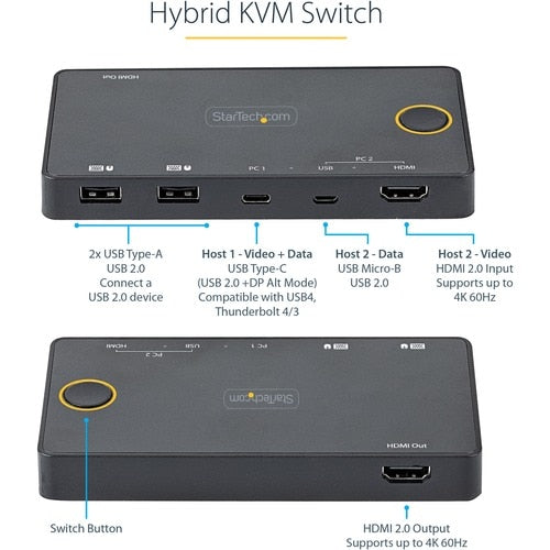 Commutateur KVM 2 ports USB-A/HDMI USB-C 4K 60 Hz HDMI 2.0