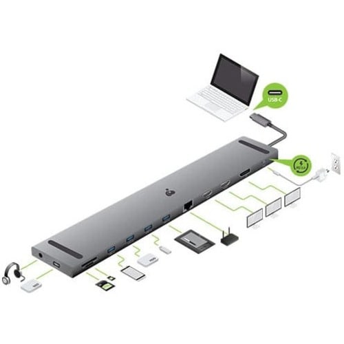 Base de carga triple HD USB-C IOGEAR Dock Pro con PD 3.0 para portátiles, tabletas, estaciones de trabajo y monitores