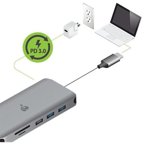 Base compacta IOGEAR USB-C Triple HD con PD 3.0 para portátiles, tabletas, estaciones de trabajo y monitores