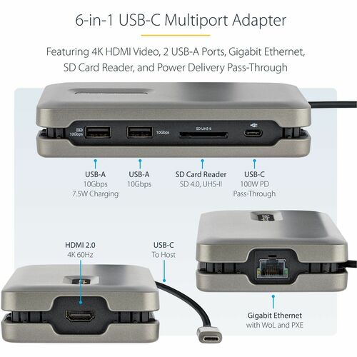 Adaptador multipuerto USB C, USB C a 4K 60Hz HDMI 2.0, 2