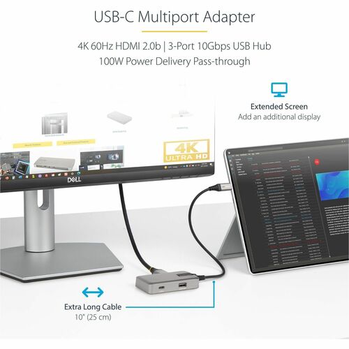 Adaptador multipuerto USB C 4K60Hz HDMI 2.0 100W PD Cable de 10 pulgadas