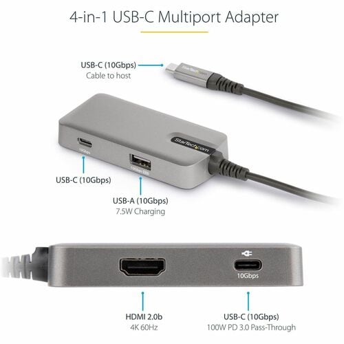Adaptador multipuerto USB C 4K60Hz HDMI 2.0 100W PD Cable de 10 pulgadas