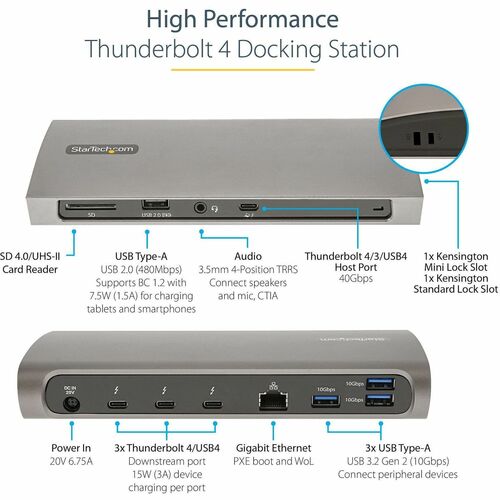 Station d'accueil StarTech.com Thunderbolt 4, alimentation 96 W