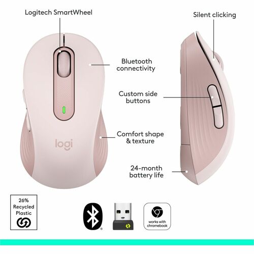 Logitech Signature M650 (Rosa) - Óptico - Inalámbrico