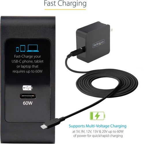 Chargeur mural USB C StarTech.com, PD 60 W avec câble de 1,8 m