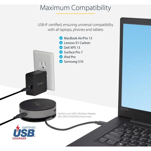 Chargeur mural USB C StarTech.com, PD 60 W avec câble de 1,8 m