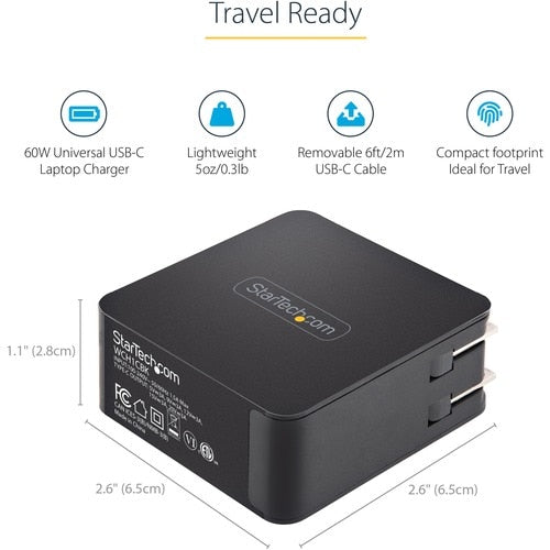 Chargeur mural USB C StarTech.com, PD 60 W avec câble de 1,8 m