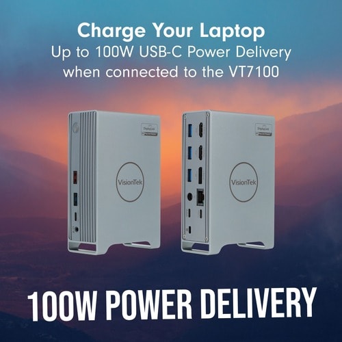 Station d'accueil VisionTek VT7100 triple écran 4K USB-C avec puissance de 100 W