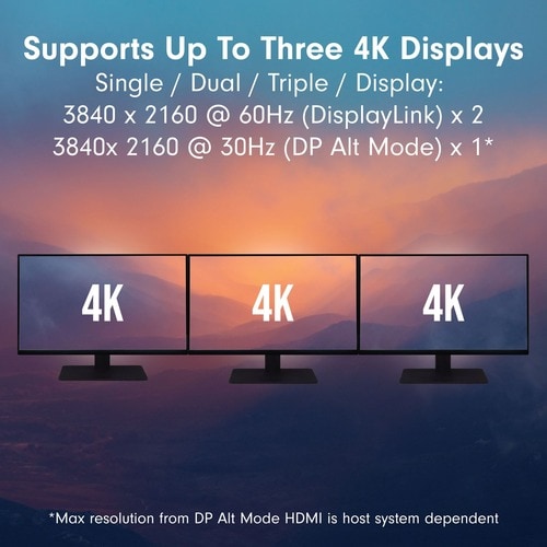 Station d'accueil VisionTek VT7100 triple écran 4K USB-C avec puissance de 100 W