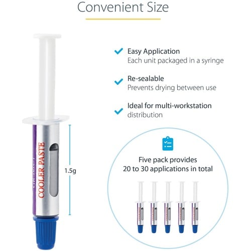 Pâte thermique StarTech.com, paquet de 5 seringues (1,5 g/unité), oxyde métallique