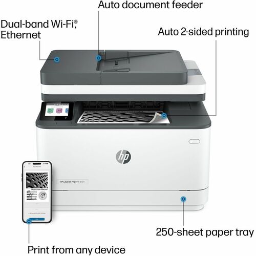 Impresora multifunción LaserJet Pro 3101 FDW Monocromática, WL 1200 x 1200, 512 MB, 35 ppm