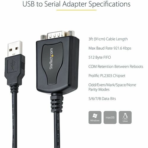 Câble USB vers série StarTech.com de 1 m avec rétention du port COM