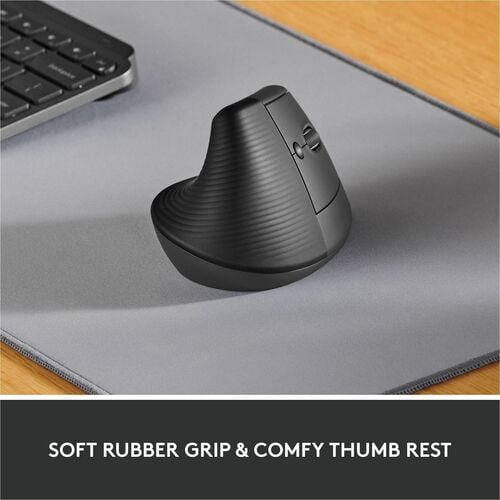 Logitech Lift Vertical Ergonomic Mouse (Graphite) - Optical - Wireless