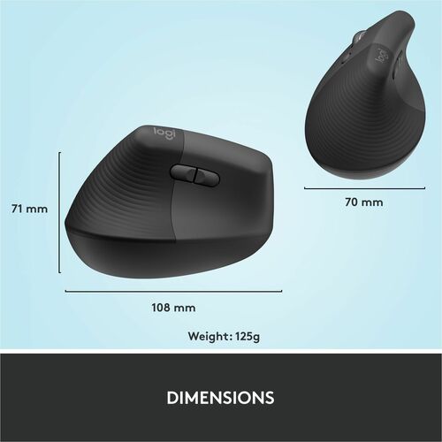 Logitech Lift Left Vertical Ergonomic Mouse (Graphite) - Optical - Wireless