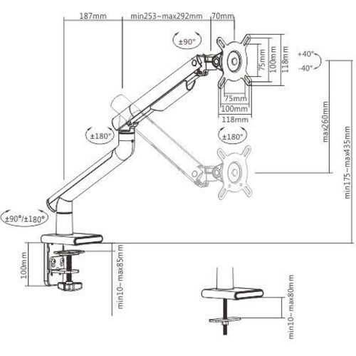 Bras de montage Amer HYDRA1A pour moniteur, écran incurvé