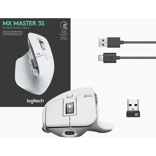 Logitech MX Master 3S Performance Wireless Mouse (Pale Grey) - Darkfield - Wireless