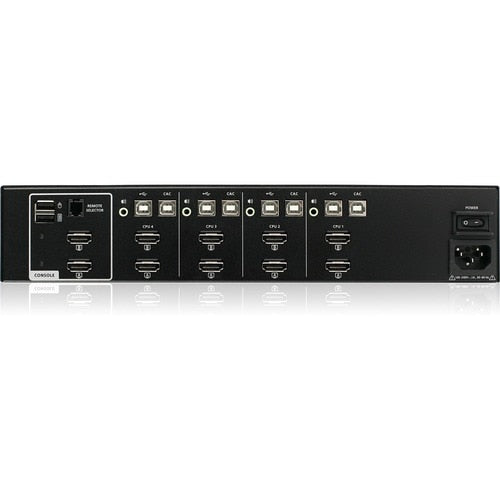 Conmutador KVM seguro HDMI de 4 puertos con doble vista y audio CAC PP4.0 TAA