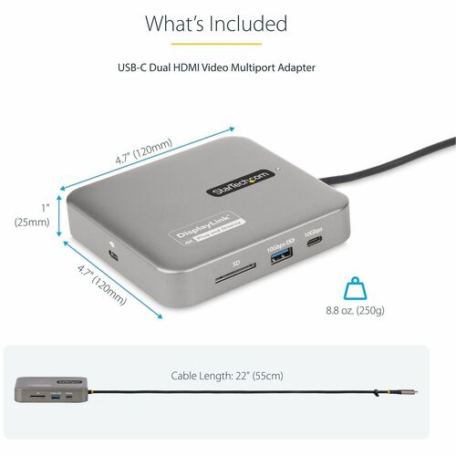 Adaptador multipuerto USB-C 2X 4K 60 Hz HDMI/USB 10 GBPS HUB/100 W PD