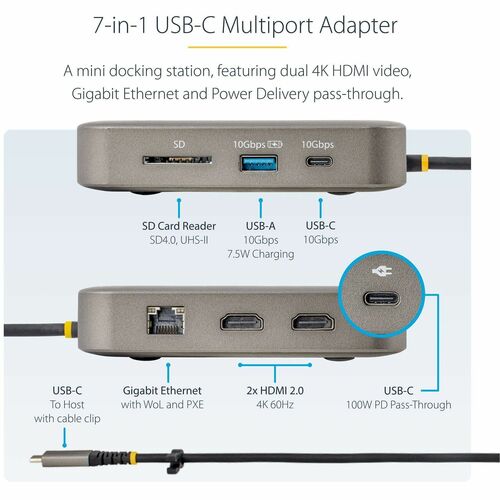 Adaptador multipuerto USB-C 2X 4K 60 Hz HDMI/USB 10 GBPS HUB/100 W PD