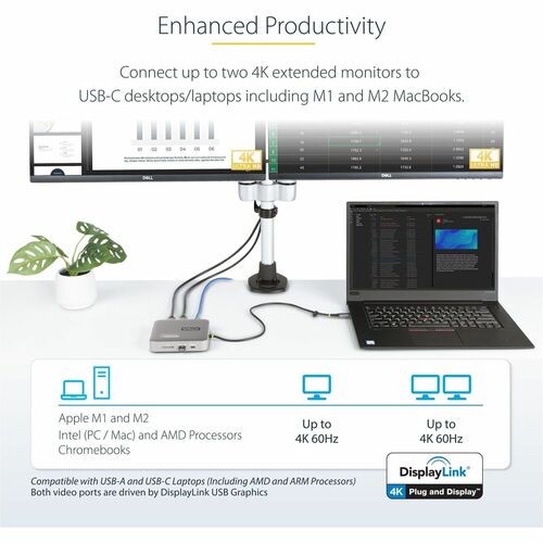 Adaptador multipuerto USB-C 2X 4K 60 Hz HDMI/USB 10 GBPS HUB/100 W PD