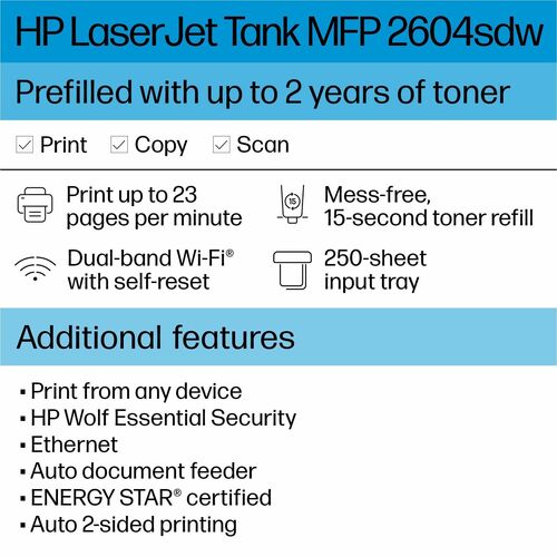 HP LaserJet Tank 2604sdw Wired & Wireless Laser Multifunctio