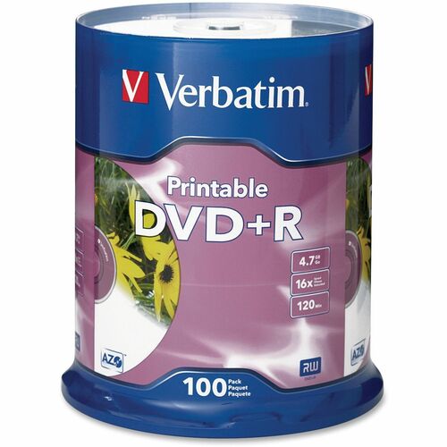 DVD+R Verbatim 4,7 Go 16X blanc, imprimable à jet d'encre - 100 unités