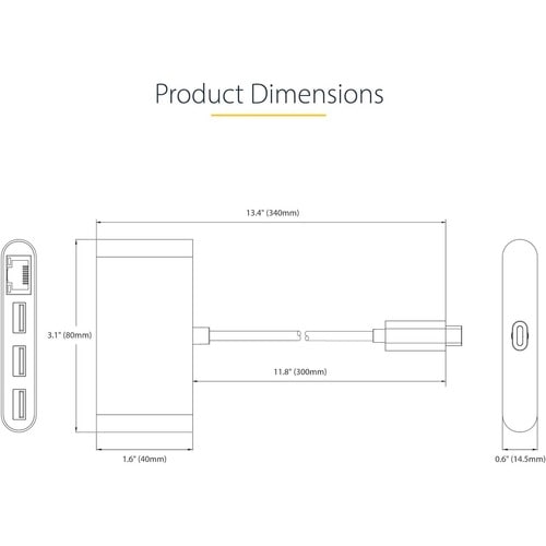 Hub USB-C 3 ports StarTech.com avec Ethernet, 3 ports USB