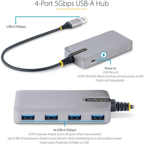 StarTech.com 4-Port USB Hub, USB 3.0 5Gbps, Bus Powered, USB