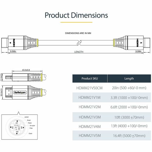 Câble HDMI 2.1 StarTech.com de 50 cm