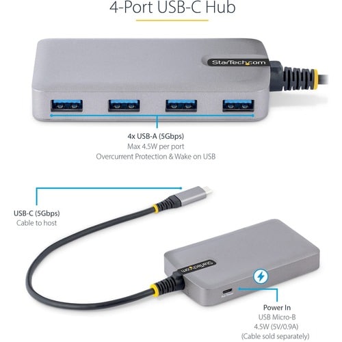 StarTech.com 4-Port USB-C Hub, 5Gbps, Bus Powered, 4x USB