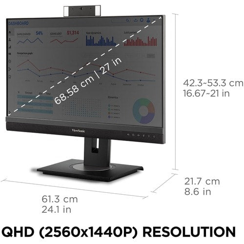 Moniteur LED WQHD ViewSonic Graphic VG2756V-2K 27 pouces avec webcam - 16:9