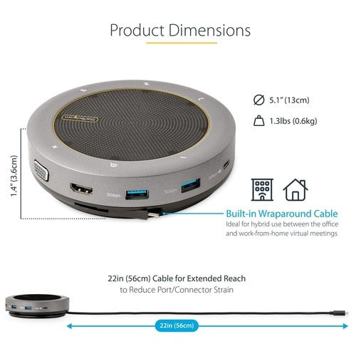 ALTAVOZ DE CONFERENCIA USB-C MINI DOCK ADAPTADOR MULTIPUERTO PORTÁTIL
