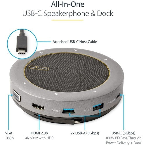 ALTAVOZ DE CONFERENCIA USB-C MINI DOCK ADAPTADOR MULTIPUERTO PORTÁTIL