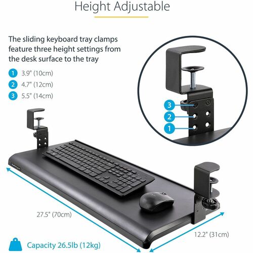Bandeja para teclado debajo del escritorio, soporte para teclado con abrazadera