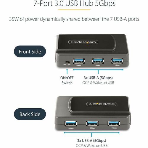 StarTech.com 7-Port USB Hub, USB 3.0 5Gbps, USB-A to 7x USB