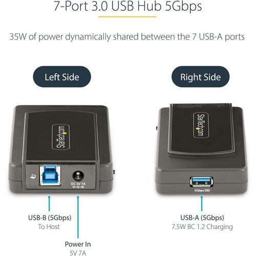 StarTech.com 7-Port USB Hub, USB 3.0 5Gbps, USB-A to 7x USB